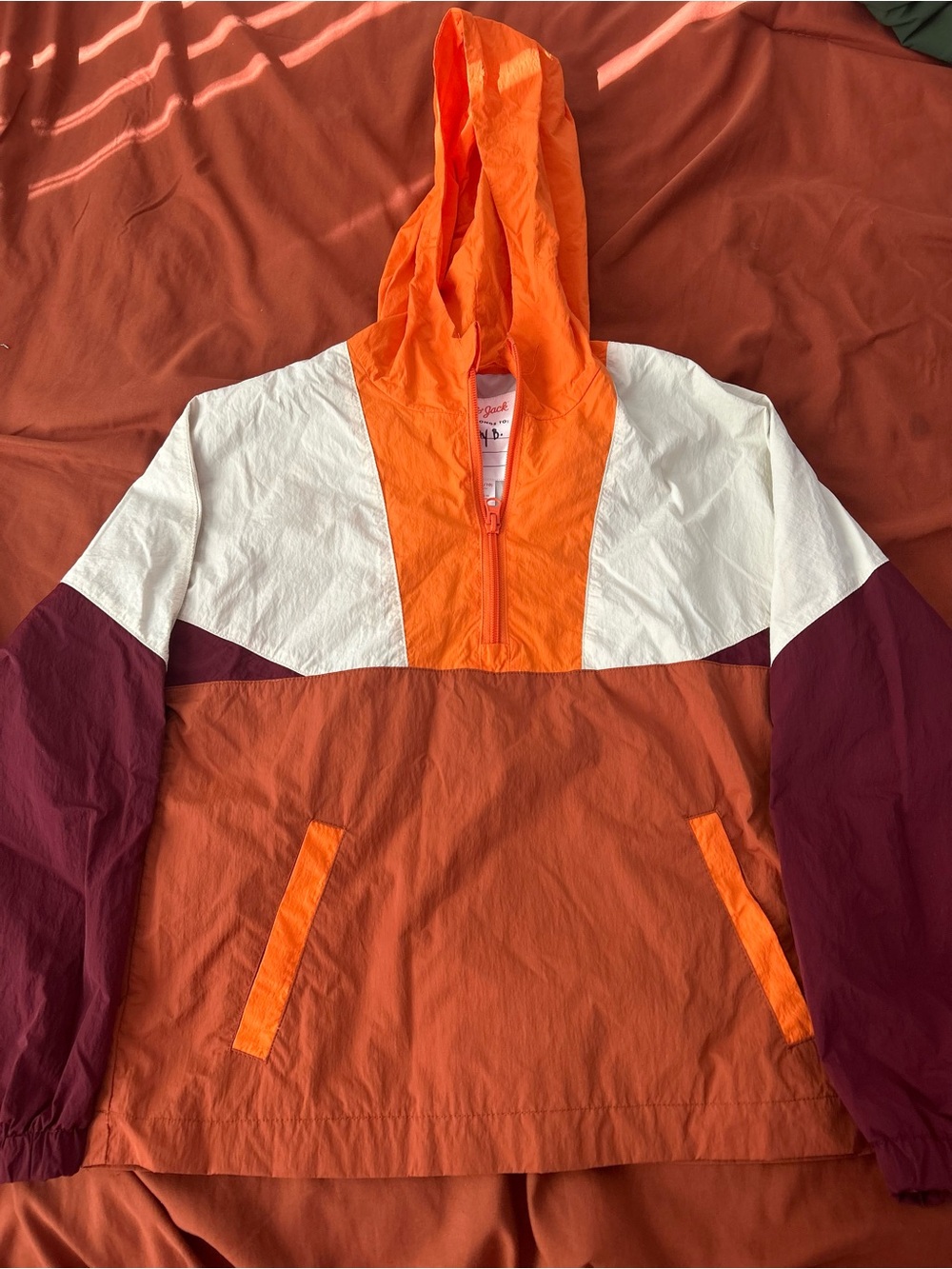 Cat & Jack Orange, White & Maroon Colorblock Hooded Windbreaker
